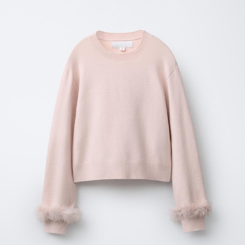 GIRLS Zara Feather Trim Sweater